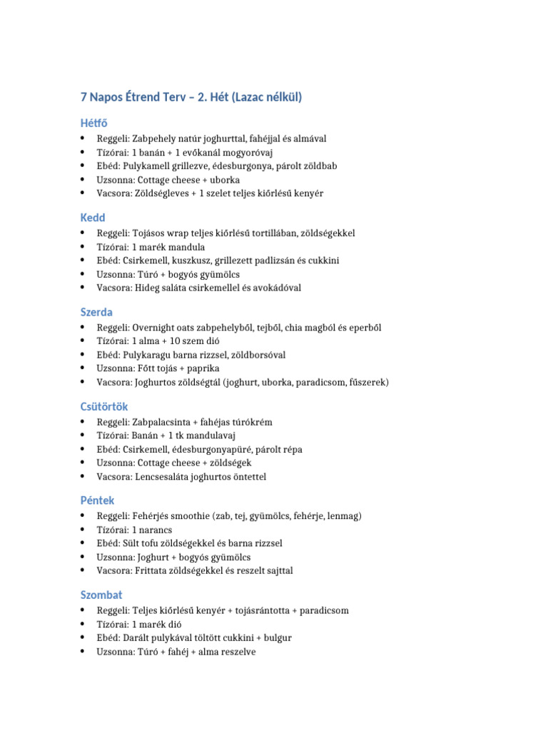 7 Napos Etrend Het2 Lazac Nelkul | PDF