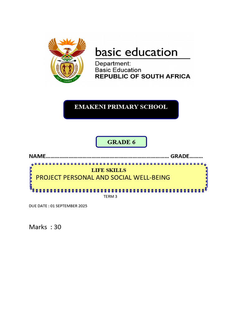 Grade 6 Life Skills Project Guide | PDF