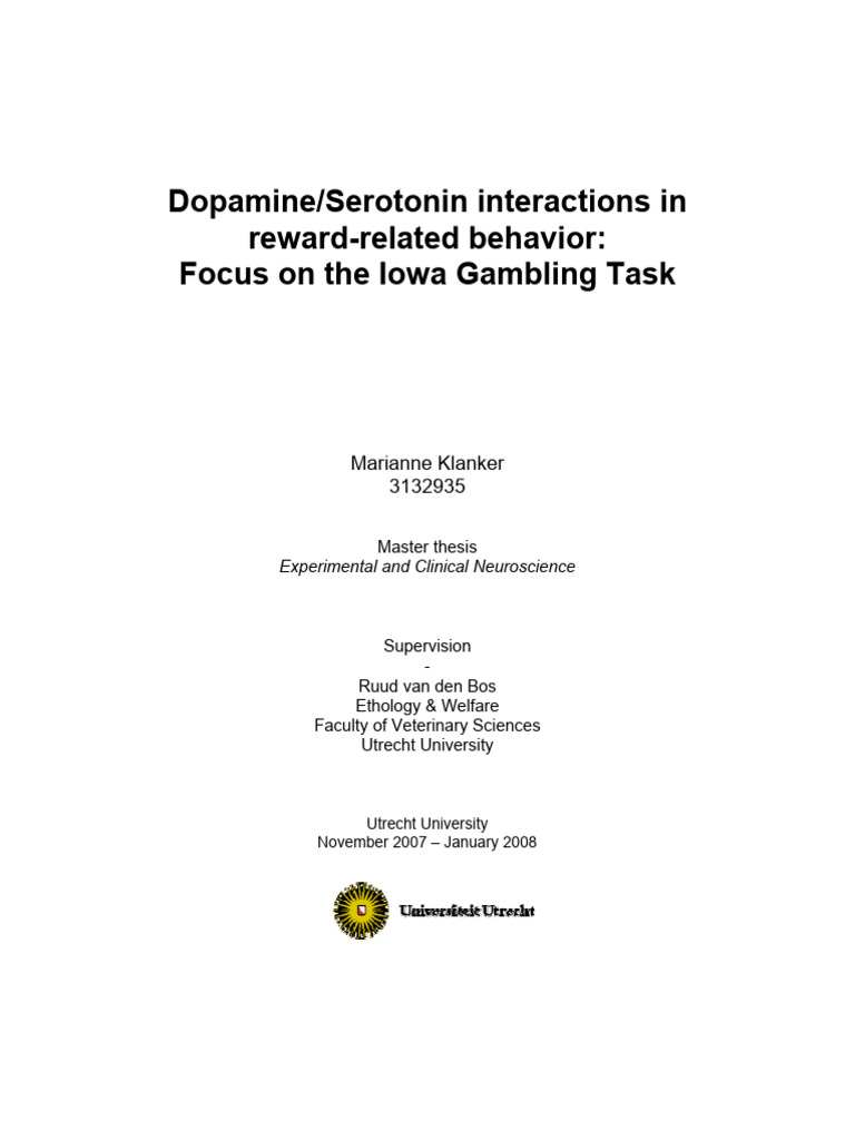 Dopamine Serotonin Interaction in Reward Related Behavior Klanker 2009 ...