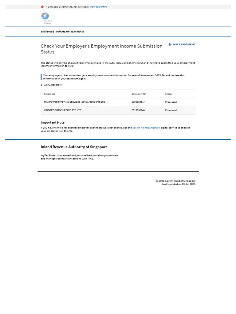 Check Employment Income Submission Status | PDF