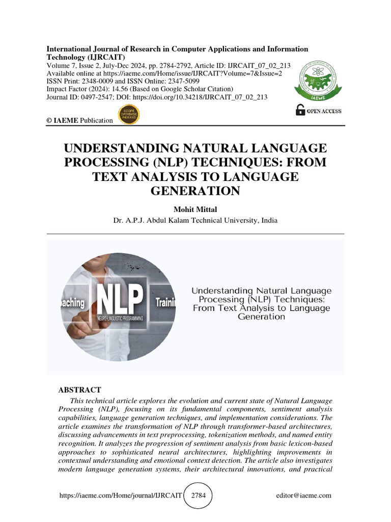 NLP Techniques: From Analysis to Generation | PDF | Deep Learning ...