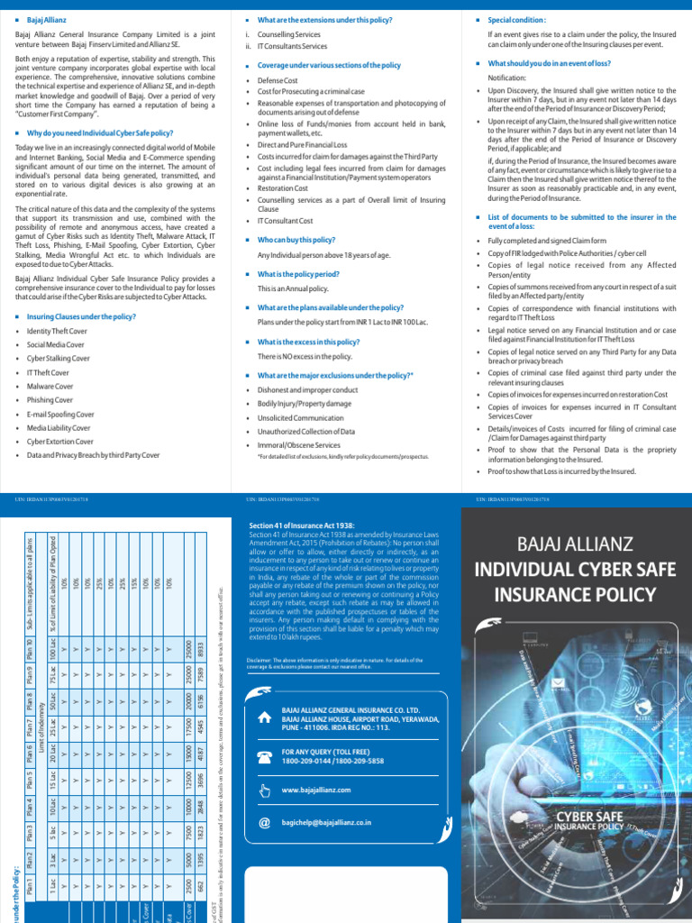 Bajaj Allianz Individual Cyber Safe Policy | PDF | Insurance | Computer ...