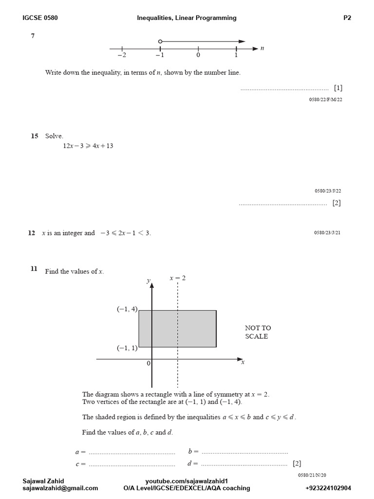 Igcse Inequalities And Linear Programming Pdf Linear Programming