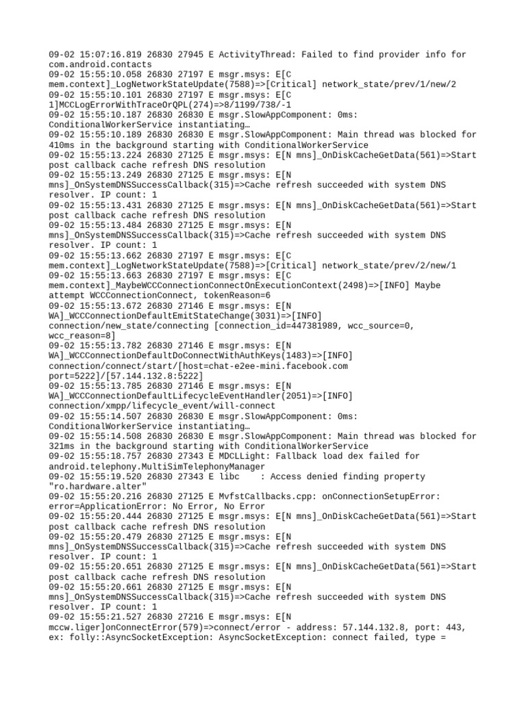 Android App Connection Errors Log | PDF | Domain Name System | Ip Address