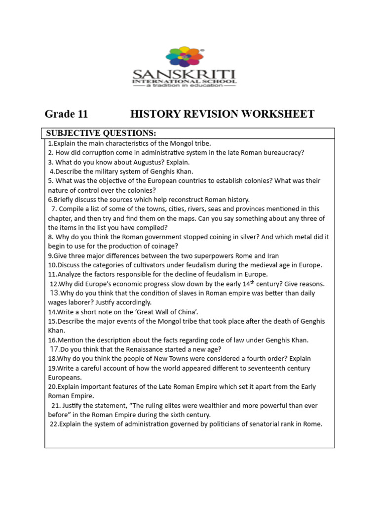 Grade 11 History Revision Questions | PDF