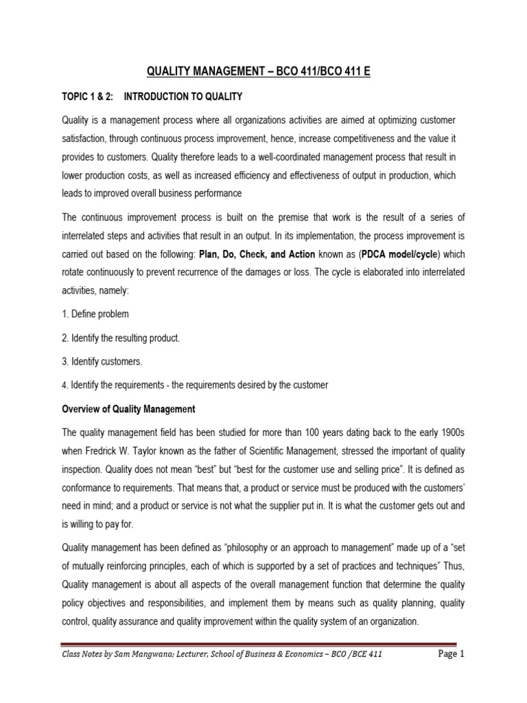Introduction to Quality Management | PDF | Lean Manufacturing | Quality ...
