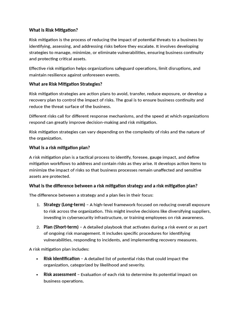 Risk Mitigation Strategies Overview | PDF | Risk | Risk Management