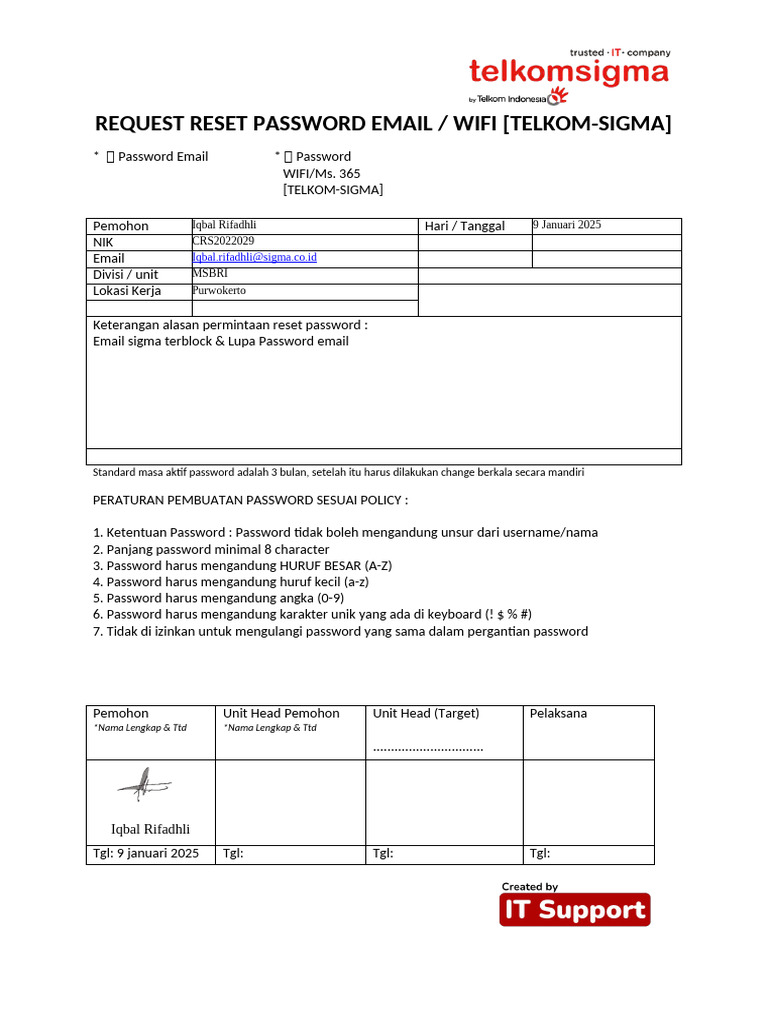 Permohonan Reset Password Email dan WiFi | PDF