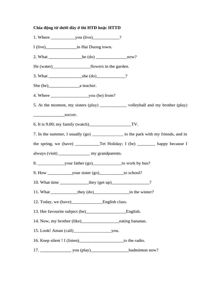 Chia Động Từ: HTĐ và HTTD | PDF
