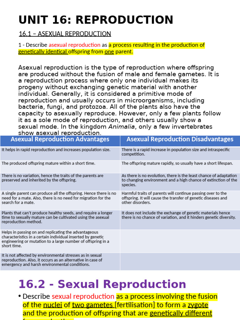 Asexual and Sexual Reproduction Explained | PDF | Reproduction ...