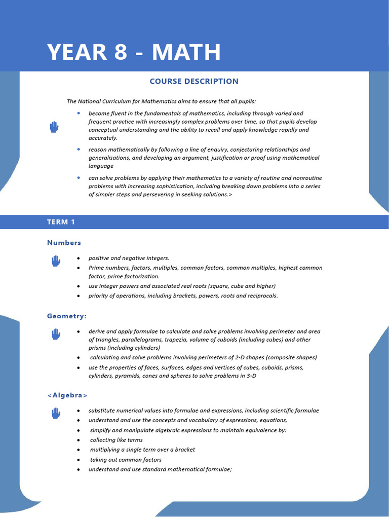 Year 8 Maths Curriculum Overview | PDF | Mathematics | Multiplication