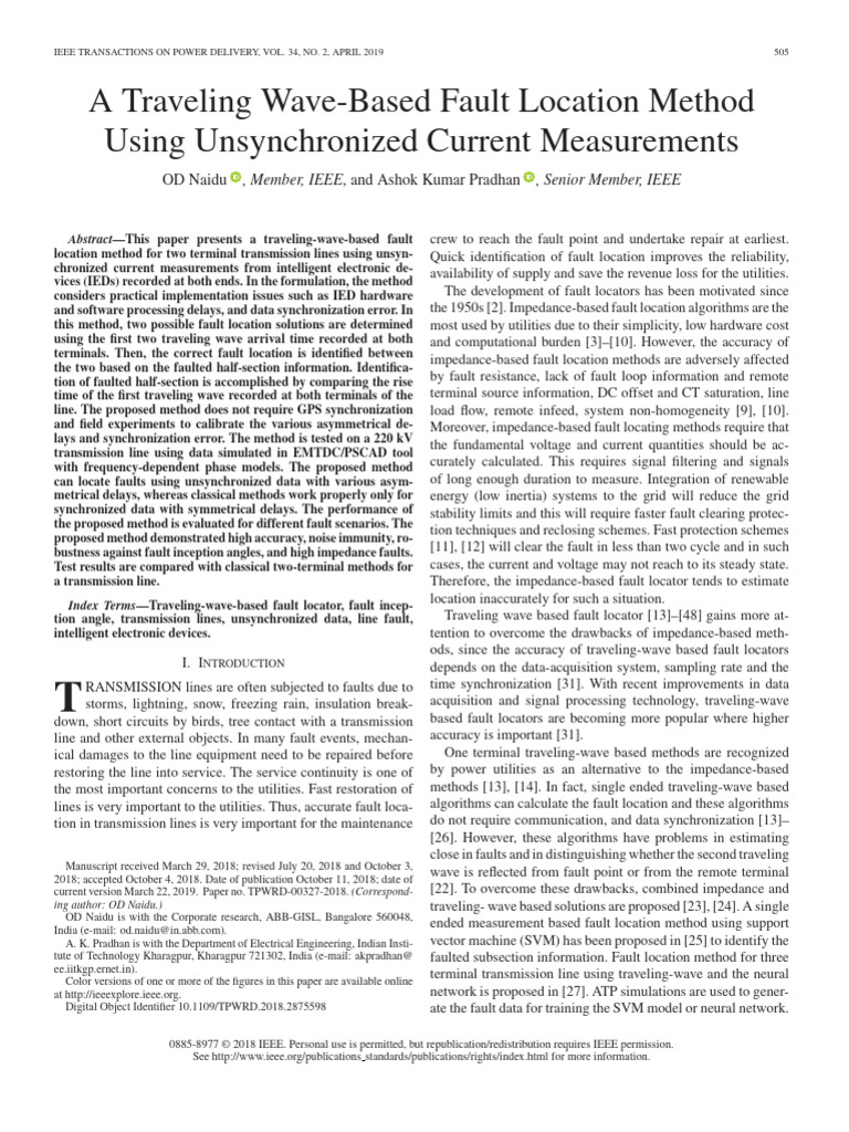 Fault Location Method for Transmission Lines | PDF | Electric Power ...
