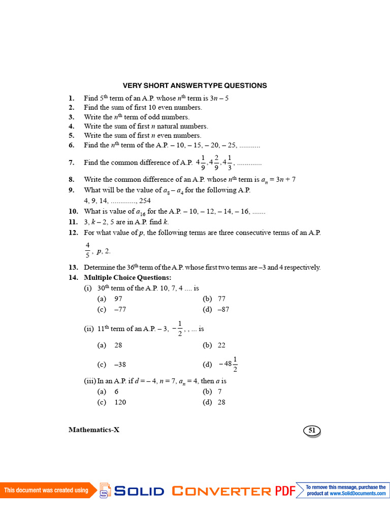 Arithmetic Progression Questions and Answers | PDF | Discrete ...