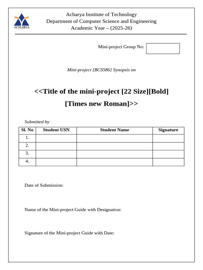 Mini-Project Synopsis Guide 2025-26 | PDF | Computer Science | Computing