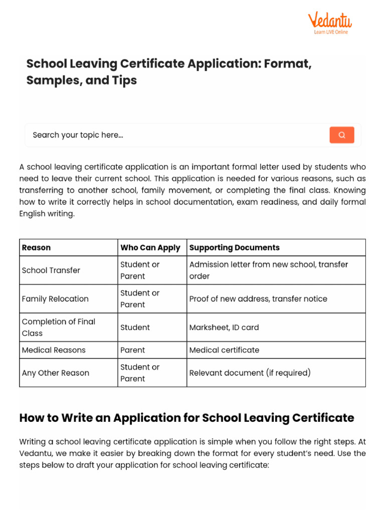 School Leaving Certificate Application - Format, Samples, and Tips | PDF