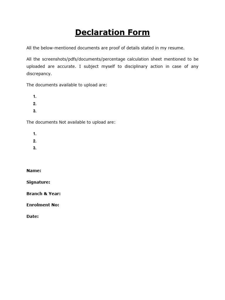 Resume Declaration Form Template | PDF