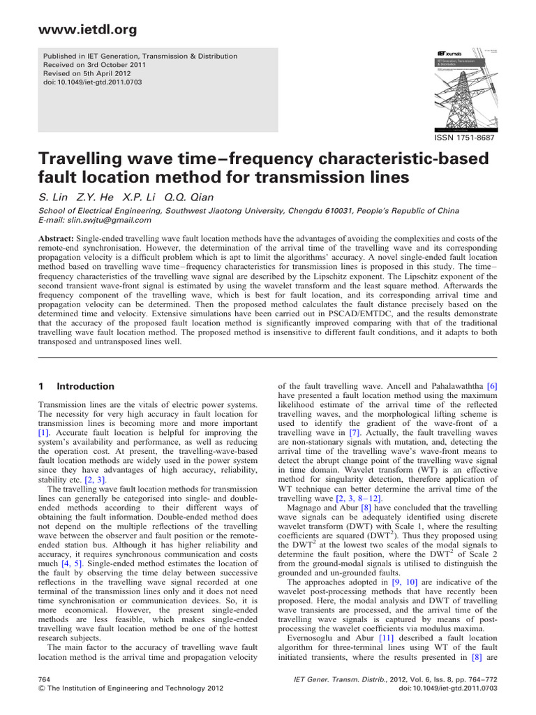 Fault Location Method for Transmission Lines | PDF | Transmission Line ...