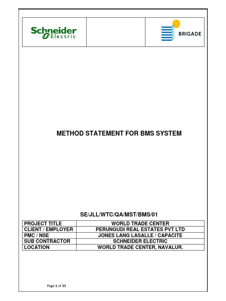 BMS System Installation Method Statement | PDF | Hammer | Specification ...