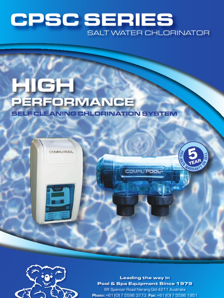 Compu-Pool CPSC Series Chlorinator Guide | PDF | Sodium Chloride | Chlorine
