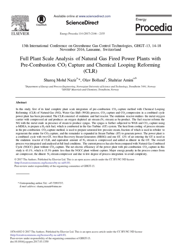 CO2 Capture in Natural Gas Power Plants | PDF | Sustainable ...
