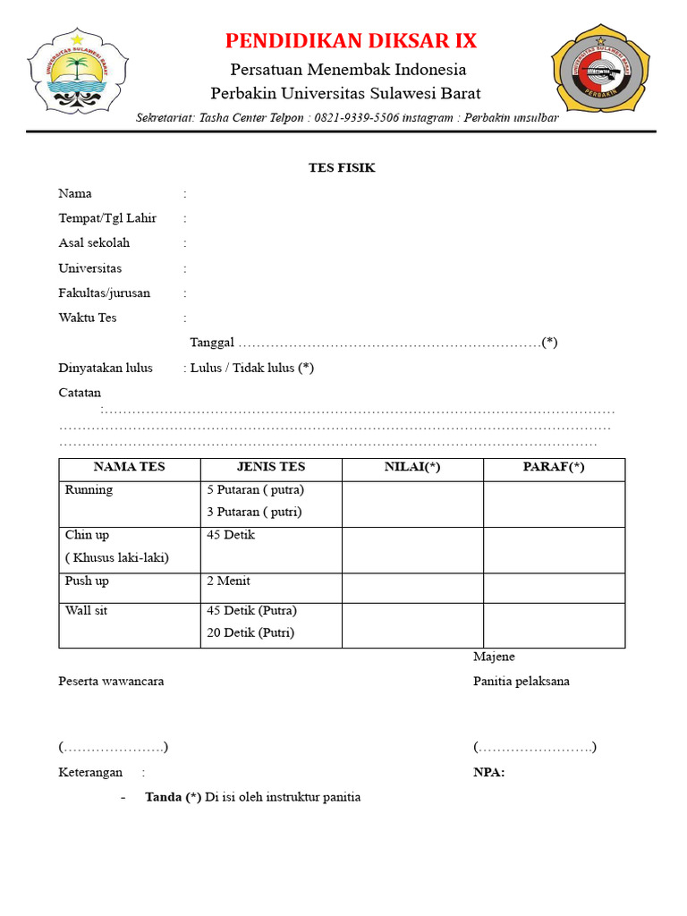 Formulir Pendaftaran Diksar IX Perbakin | PDF
