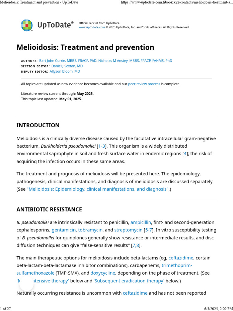Melioidosis Treatment Guidelines | PDF | Sepsis | Medicine