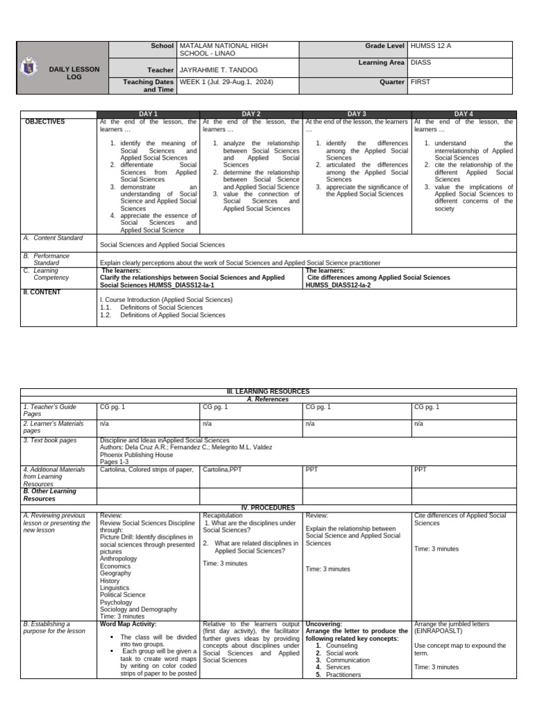 DIASS Week 1: Social Sciences Overview | PDF | Social Sciences | Science