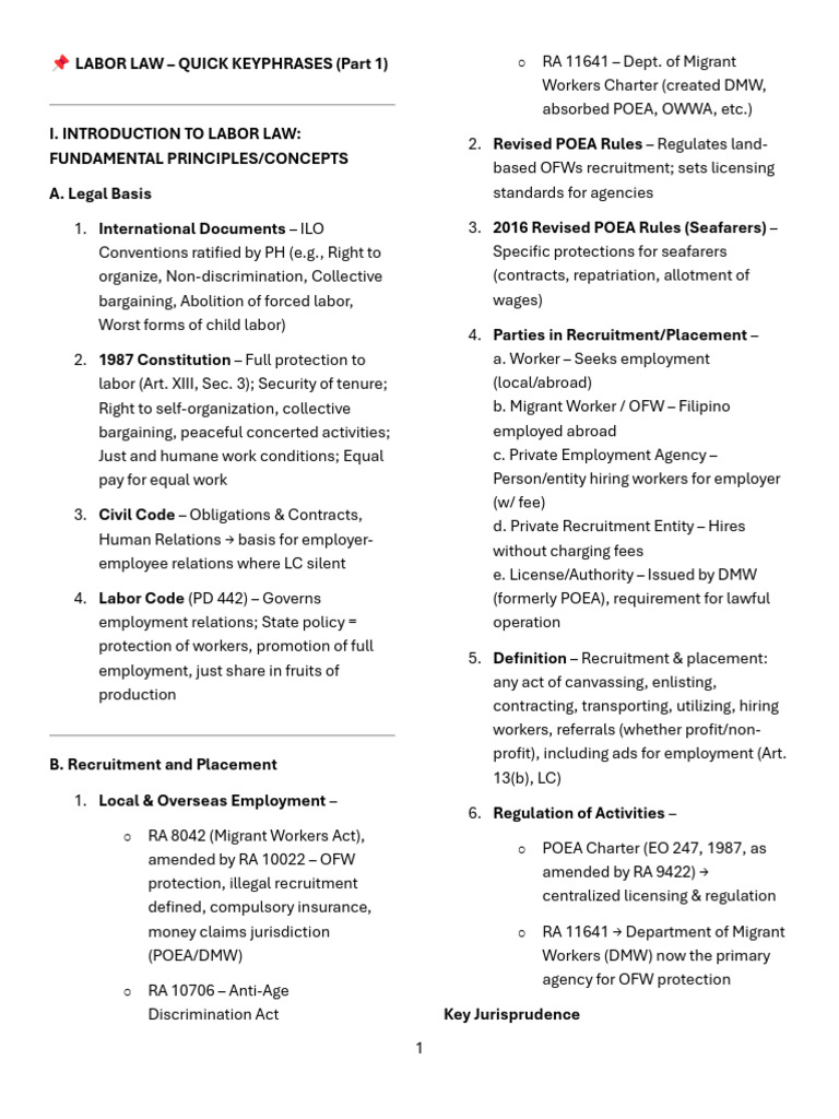 Labor Law Keyphrases Overview | PDF | Labour Law | Employment