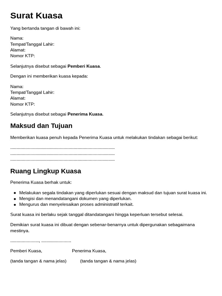 Contoh Surat Kuasa Resmi dan Lengkap | PDF