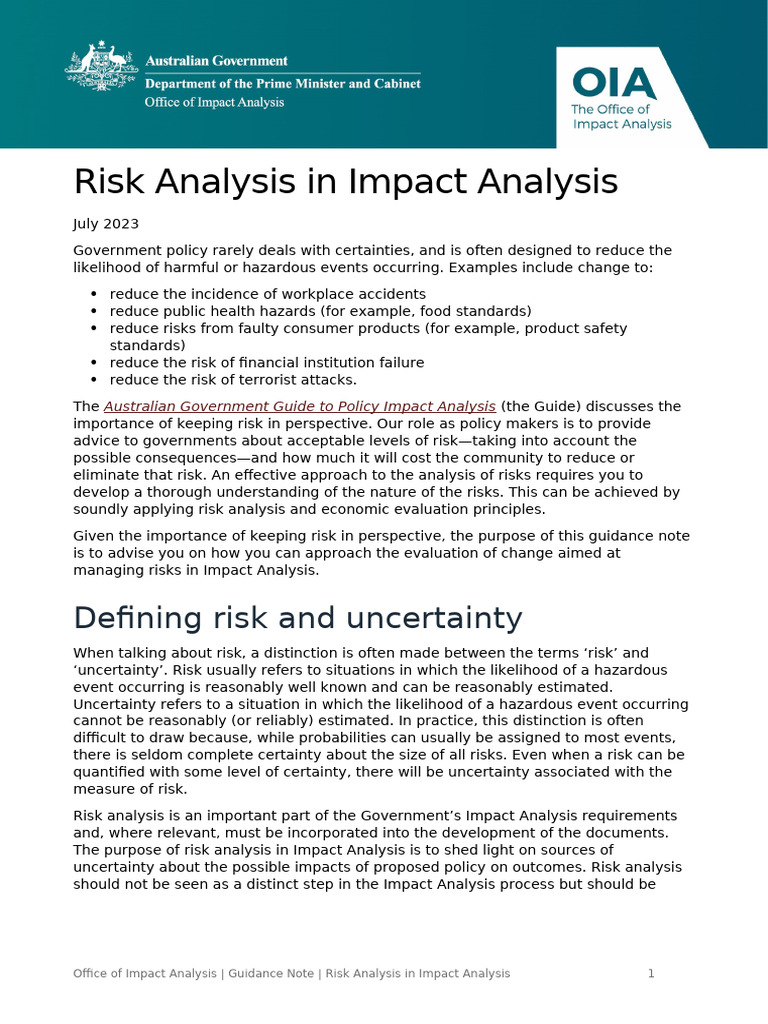 Risk Analysis in Policy Impact Evaluation | PDF | Risk | Cost–Benefit ...