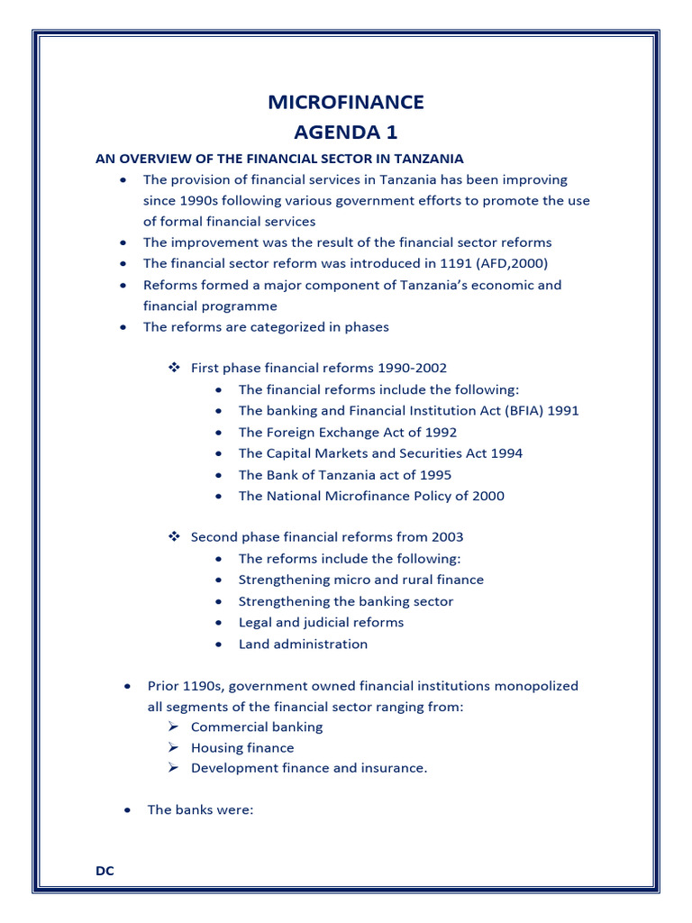 Overview of Tanzania's Financial Sector Reforms | PDF | Microfinance ...