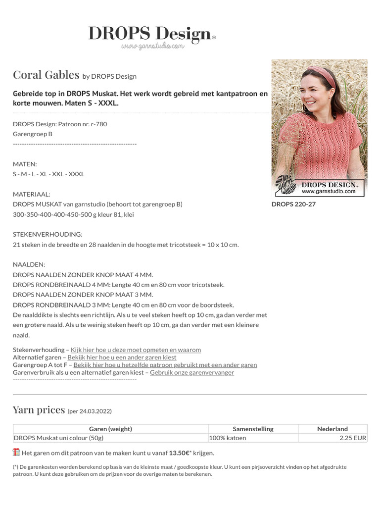Coral Gables - Gebreide Top in DROPS Muskat. Het Werk Wordt Gebreid Met ...