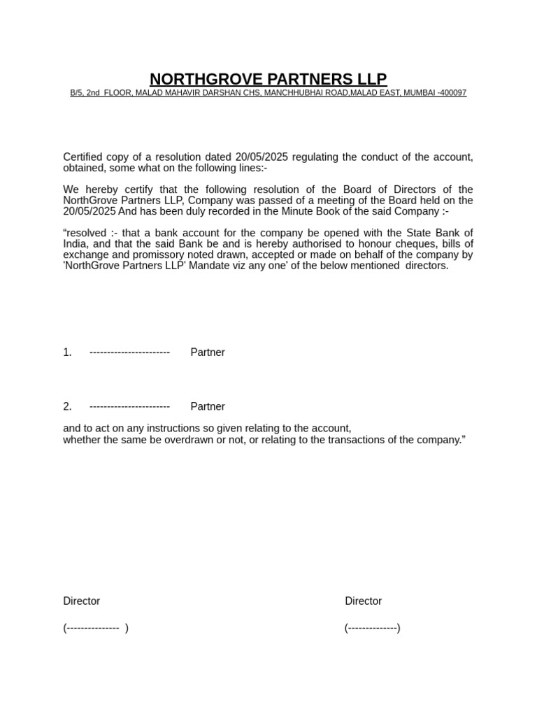 NorthGrove Partners LLP Bank Resolution | PDF