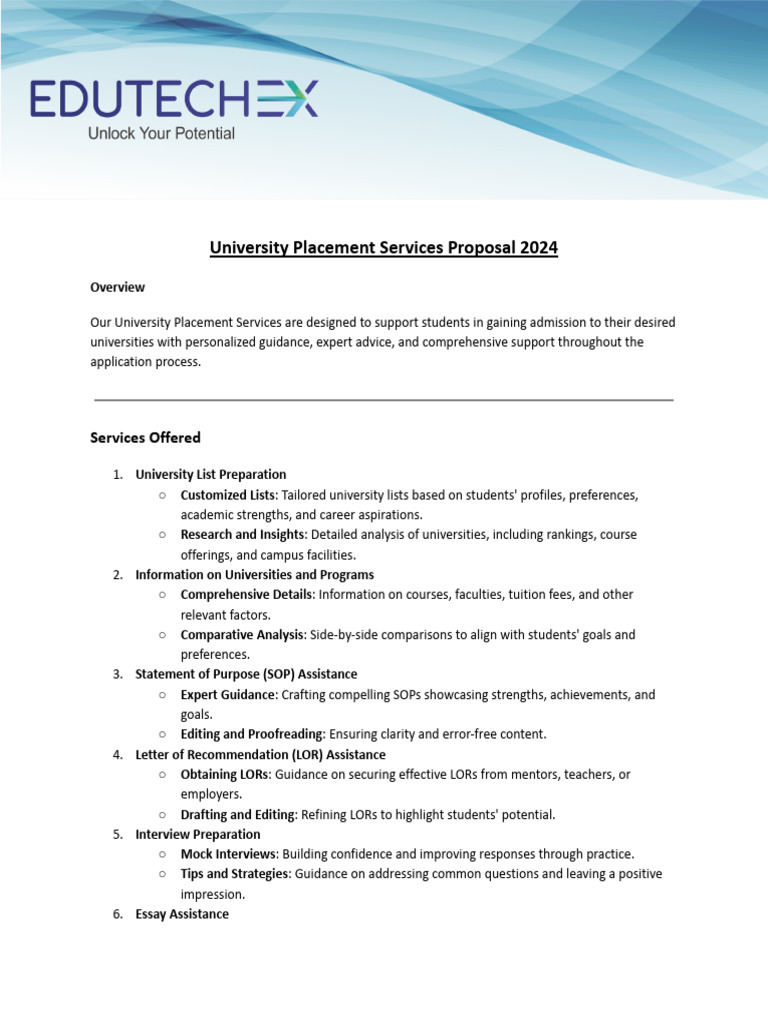 University Placement Services Proposal 2024 | PDF | Mentorship