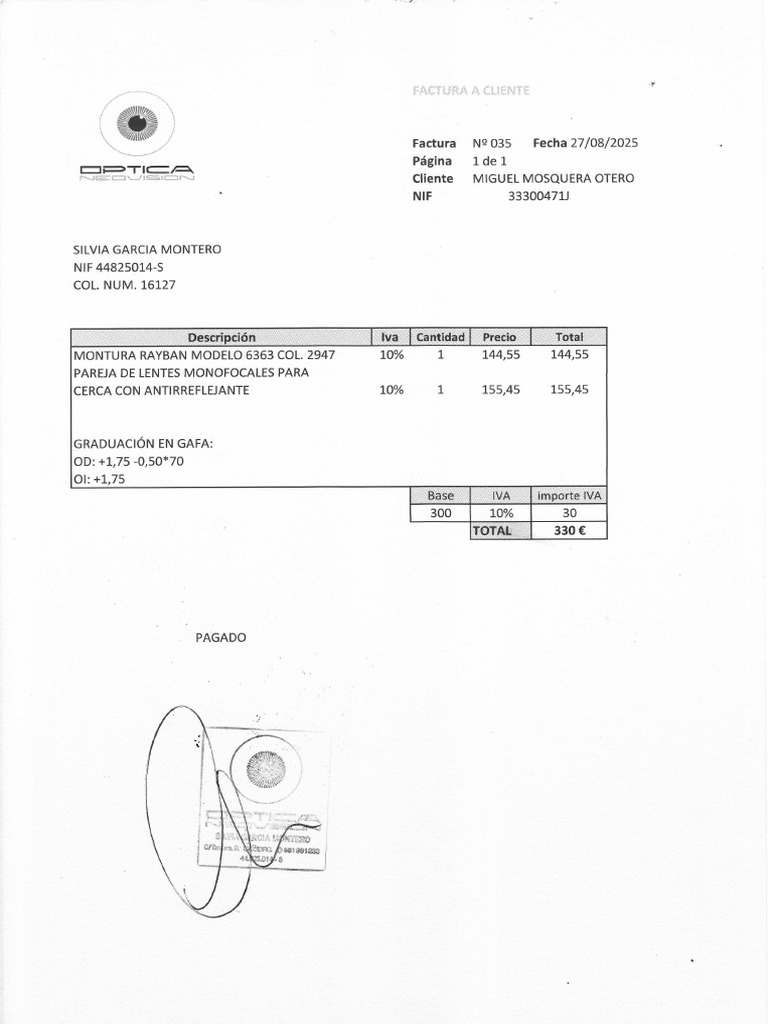 Factura de Gafas Rayban | PDF