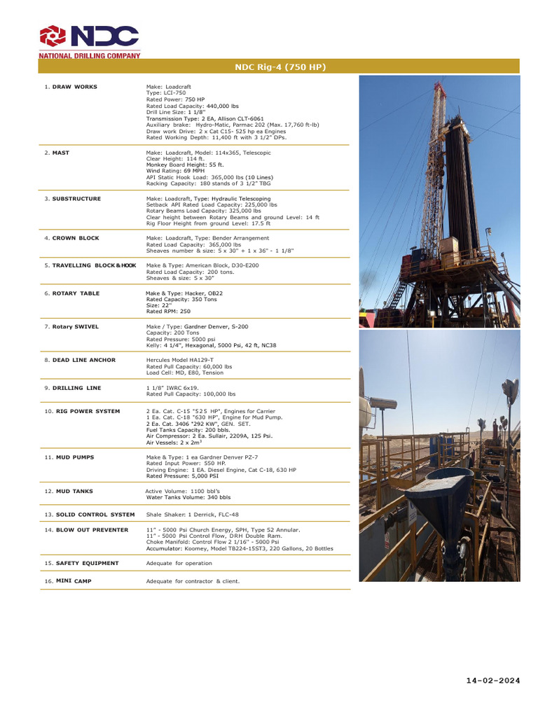NDC Rig-4 Specifications Overview | PDF