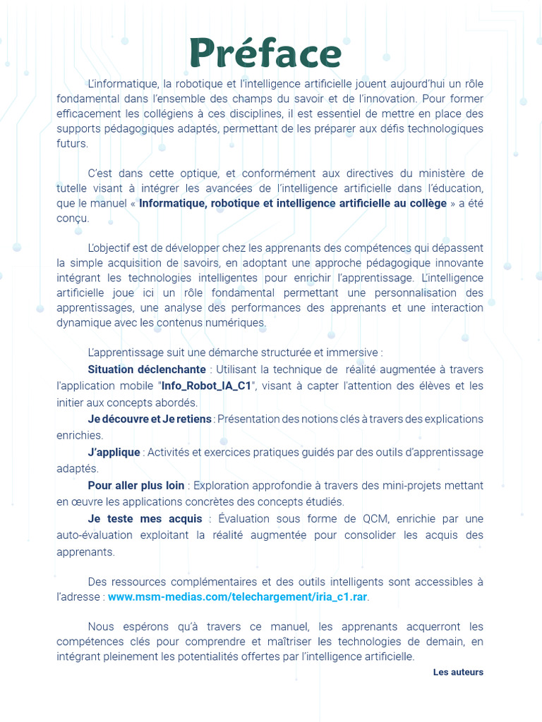 Manuel d'informatique et robotique au collège | PDF