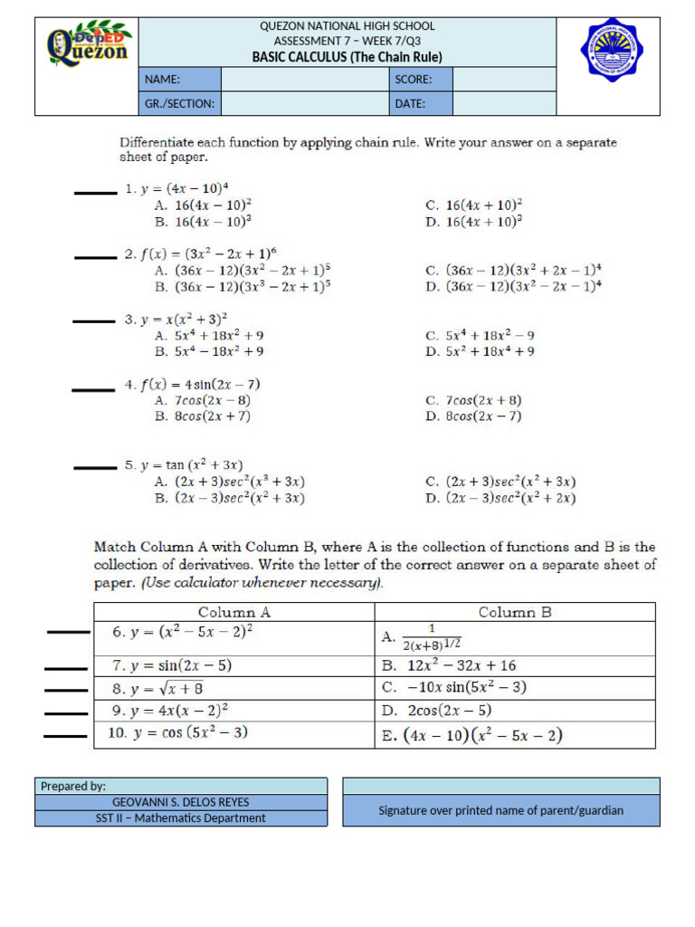Assessment 7 - WK 7 - The Chain Rule | PDF