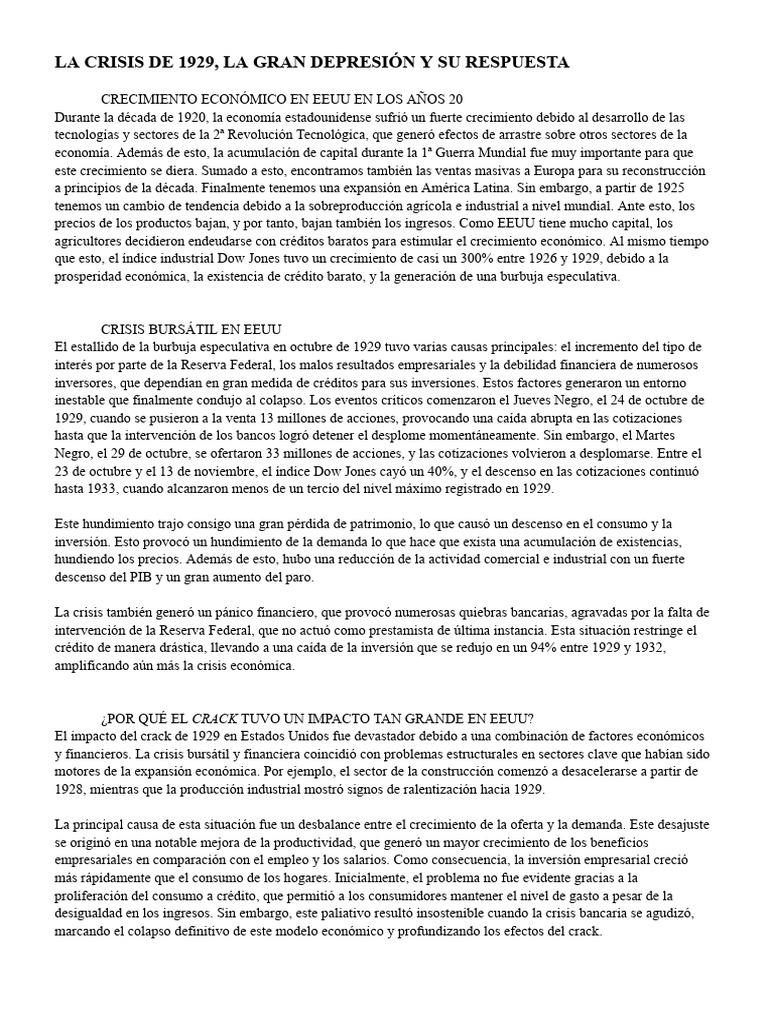 Tema 6. La Crisis de 1929, La Gran Depresión y Su Respuesta | PDF ...