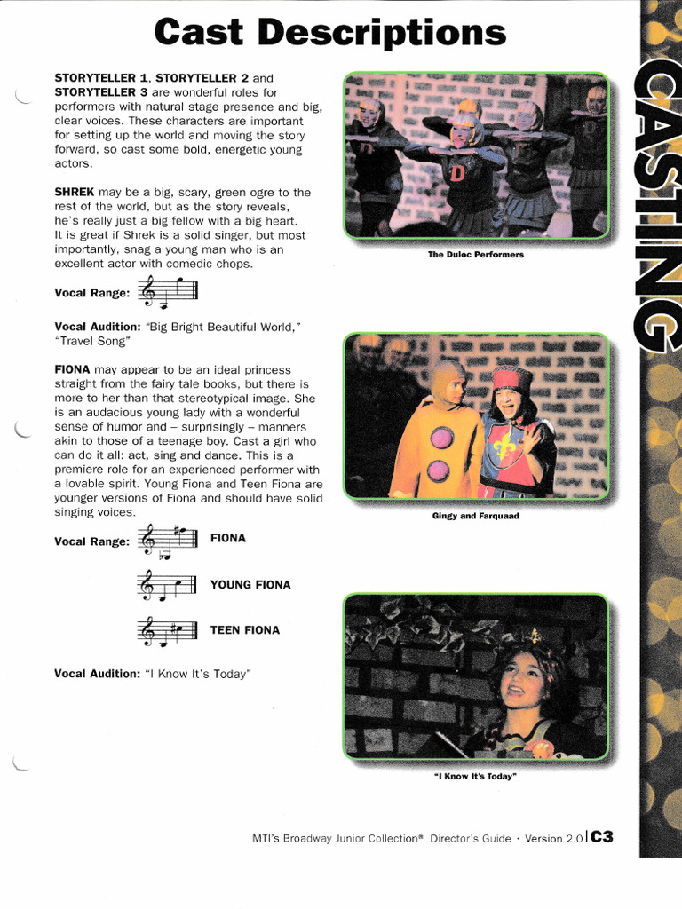 Shrek the Musical JR. Character Guide | PDF