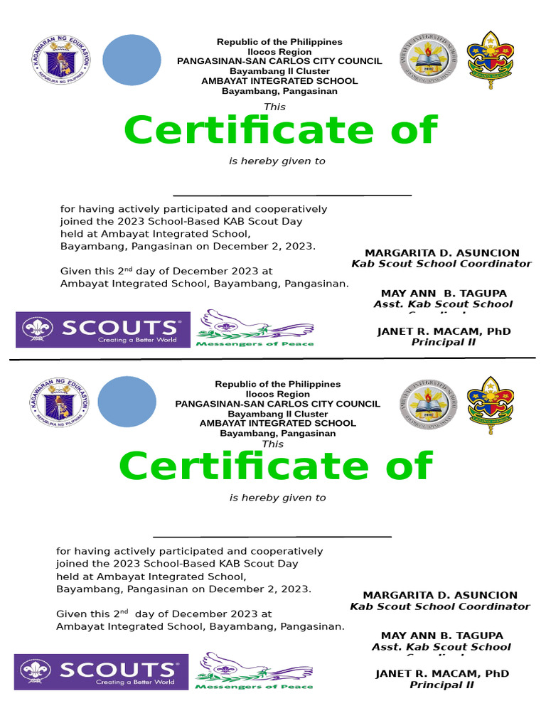 KAB Scout Day Participation Certificate | PDF