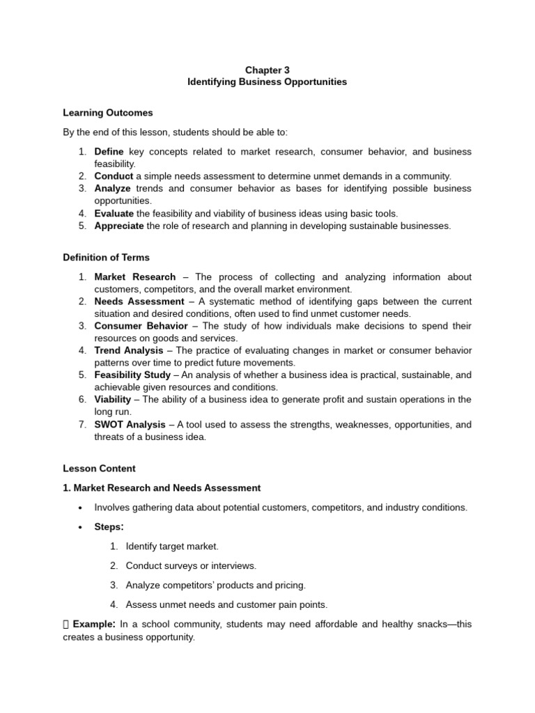 Identifying Business Opportunities Guide | PDF | Feasibility Study ...
