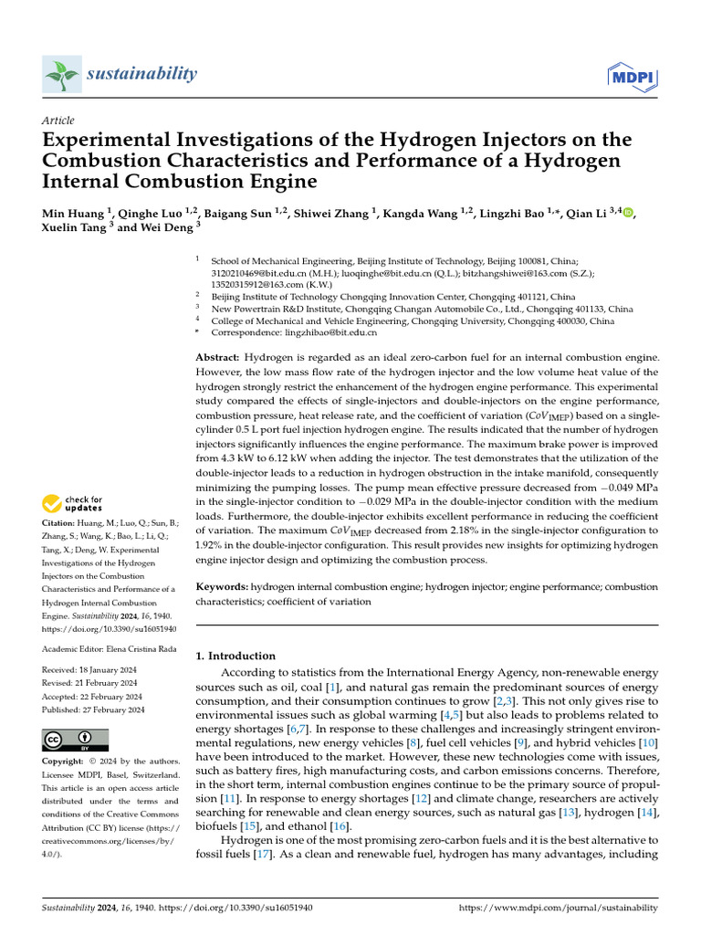 Hydrogen Injector Impact on Engine Performance | PDF | Fuel Injection ...