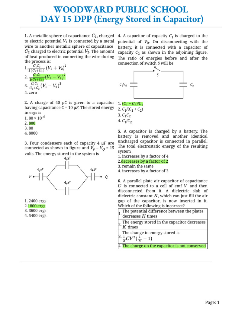 Capacitor Energy and Charge Calculations | PDF | Capacitor | Capacitance