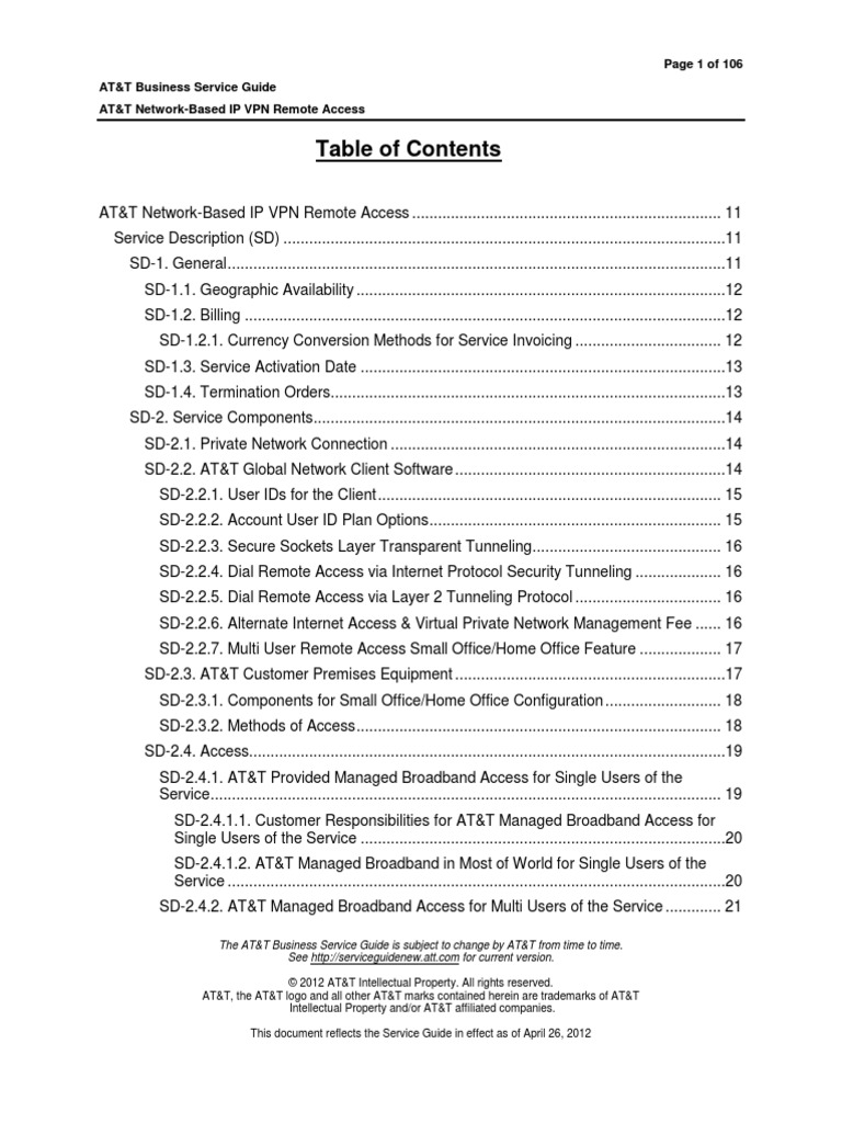 AT&T Network-Based IP VPN Remote Access Service (ANIRA) - 1 | PDF ...