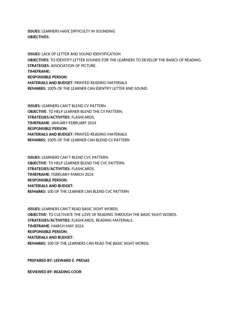 Reading Action Plan | PDF