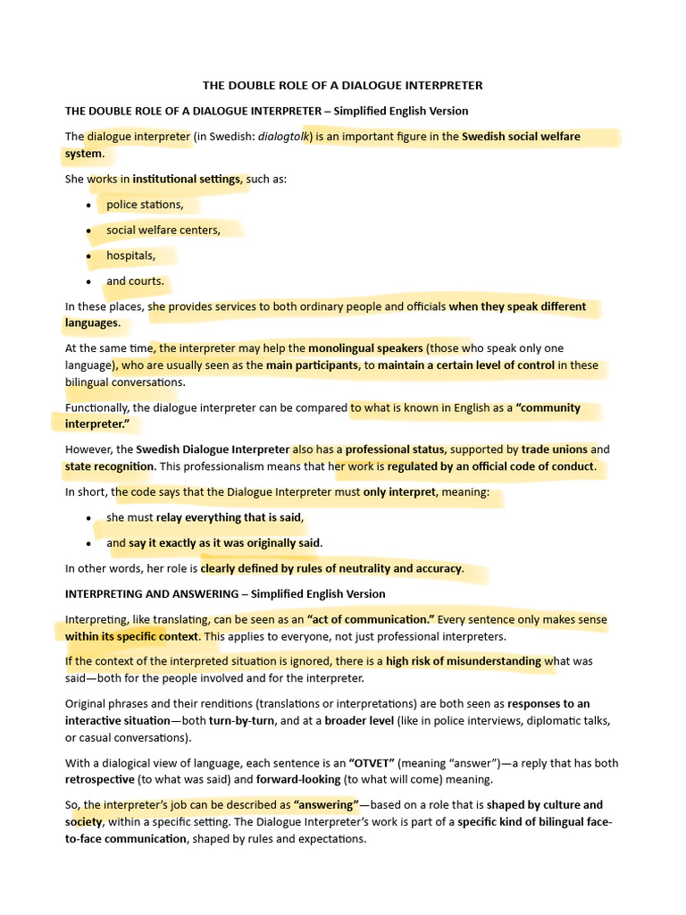 Role of Dialogue Interpreters in Sweden | PDF | Language Interpretation ...