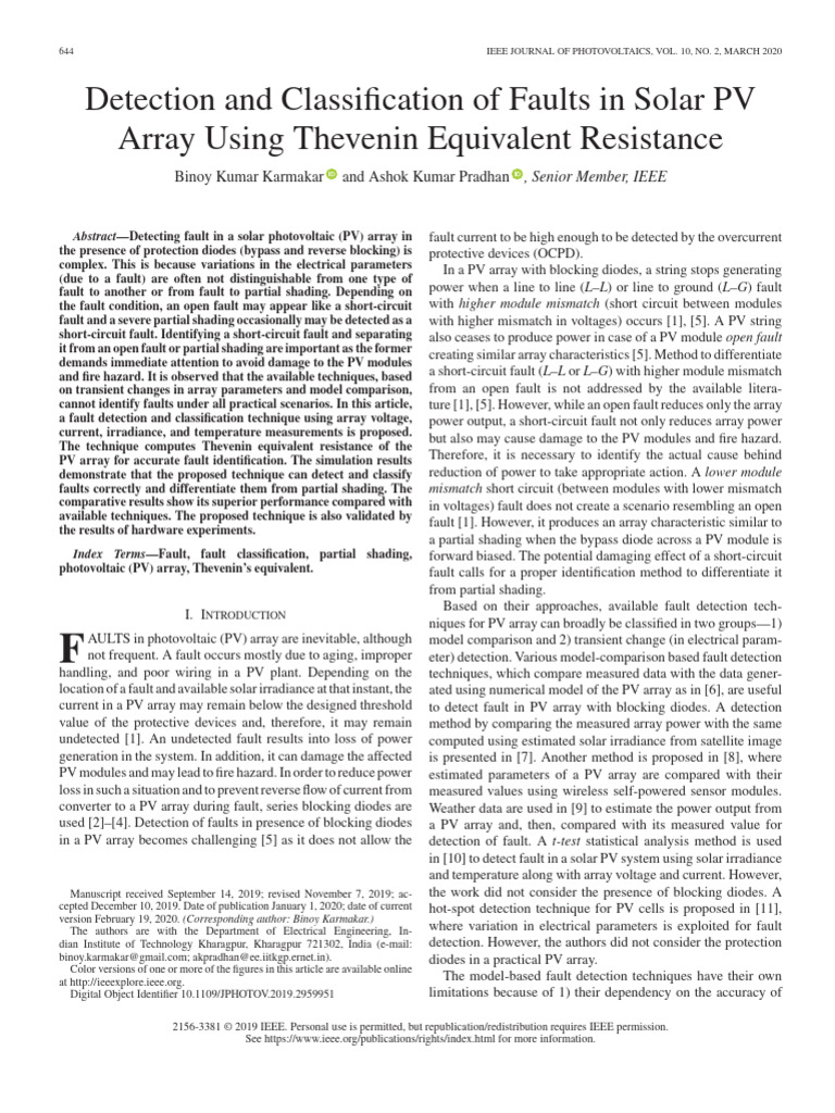 Fault Detection in Solar PV Arrays | PDF | Photovoltaics | Solar Panel