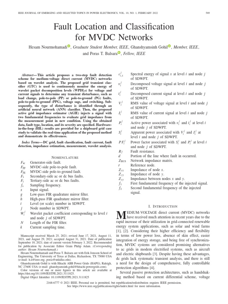 Fault Location and Classification For MVDC Networks | PDF | Wavelet ...