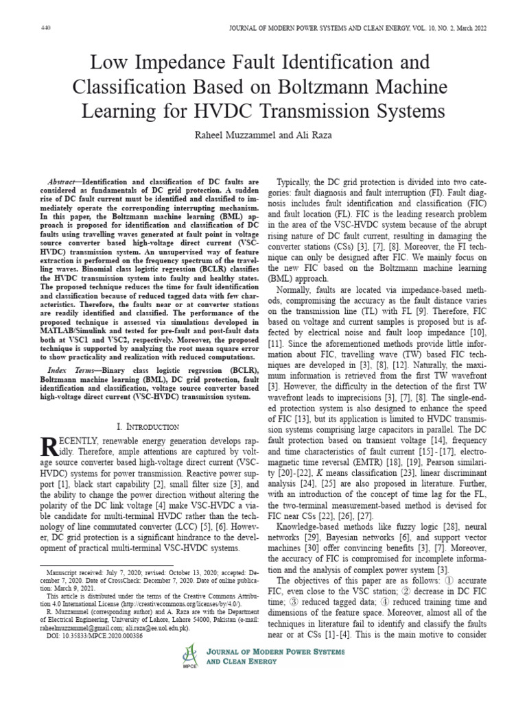 HVDC Fault Detection via Boltzmann Learning | PDF | High Voltage Direct ...